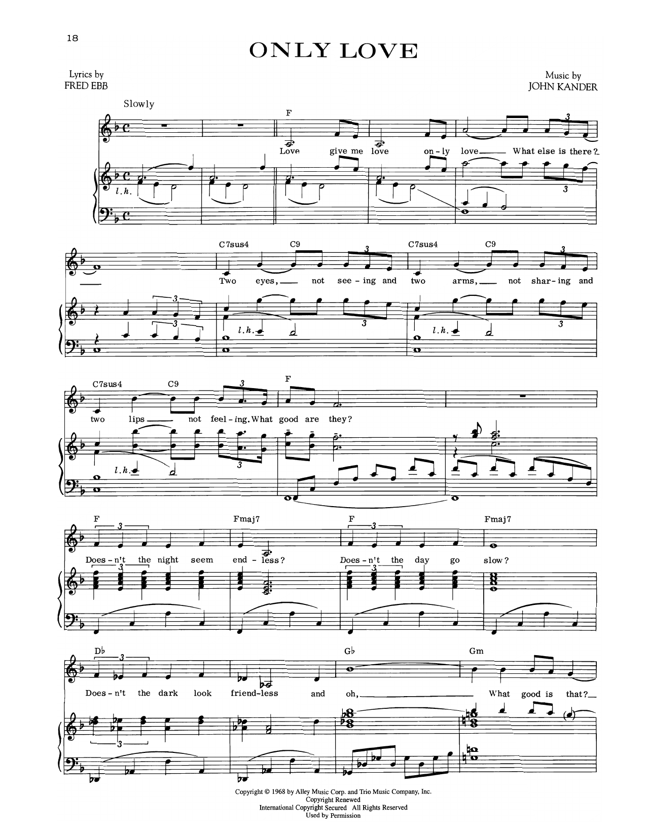 Kander & Ebb Only Love (from Zorba) Sheet Music Notes & Chords for Piano & Vocal - Download or Print PDF