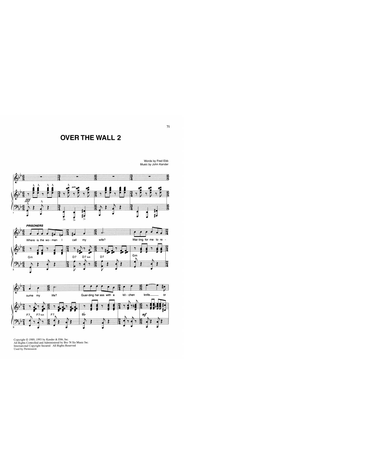 Kander & Ebb Over The Wall 2 (from Kiss Of The Spider Woman) Sheet Music Notes & Chords for Piano & Vocal - Download or Print PDF