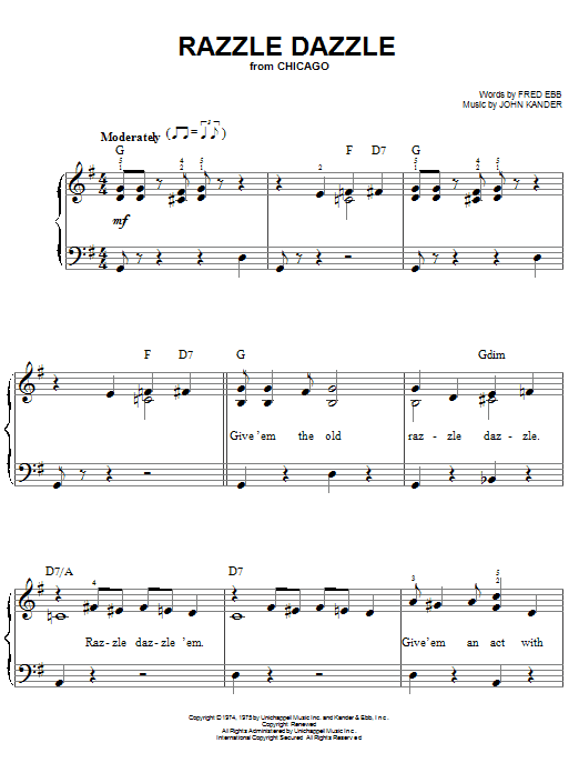Kander & Ebb Razzle Dazzle Sheet Music Notes & Chords for Easy Piano - Download or Print PDF