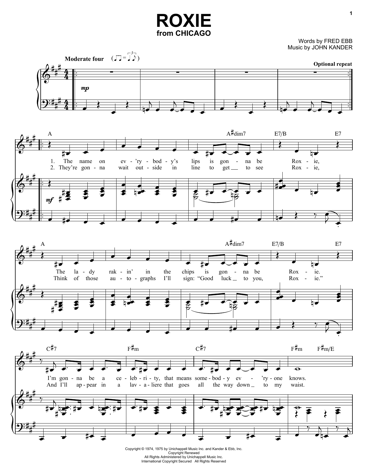 Kander & Ebb Roxie Sheet Music Notes & Chords for Piano & Vocal - Download or Print PDF
