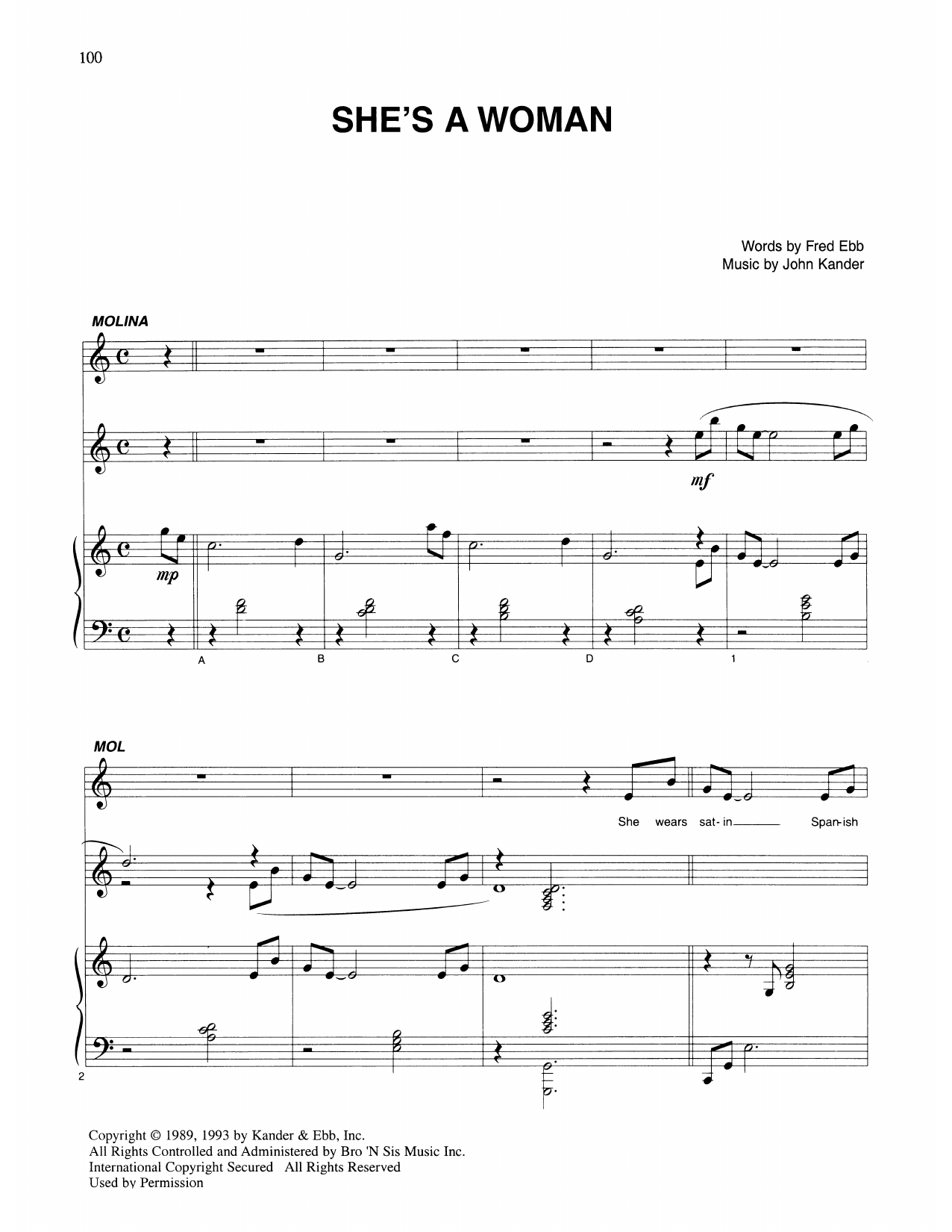 Kander & Ebb She's A Woman (from Kiss Of The Spider Woman) Sheet Music Notes & Chords for Piano & Vocal - Download or Print PDF