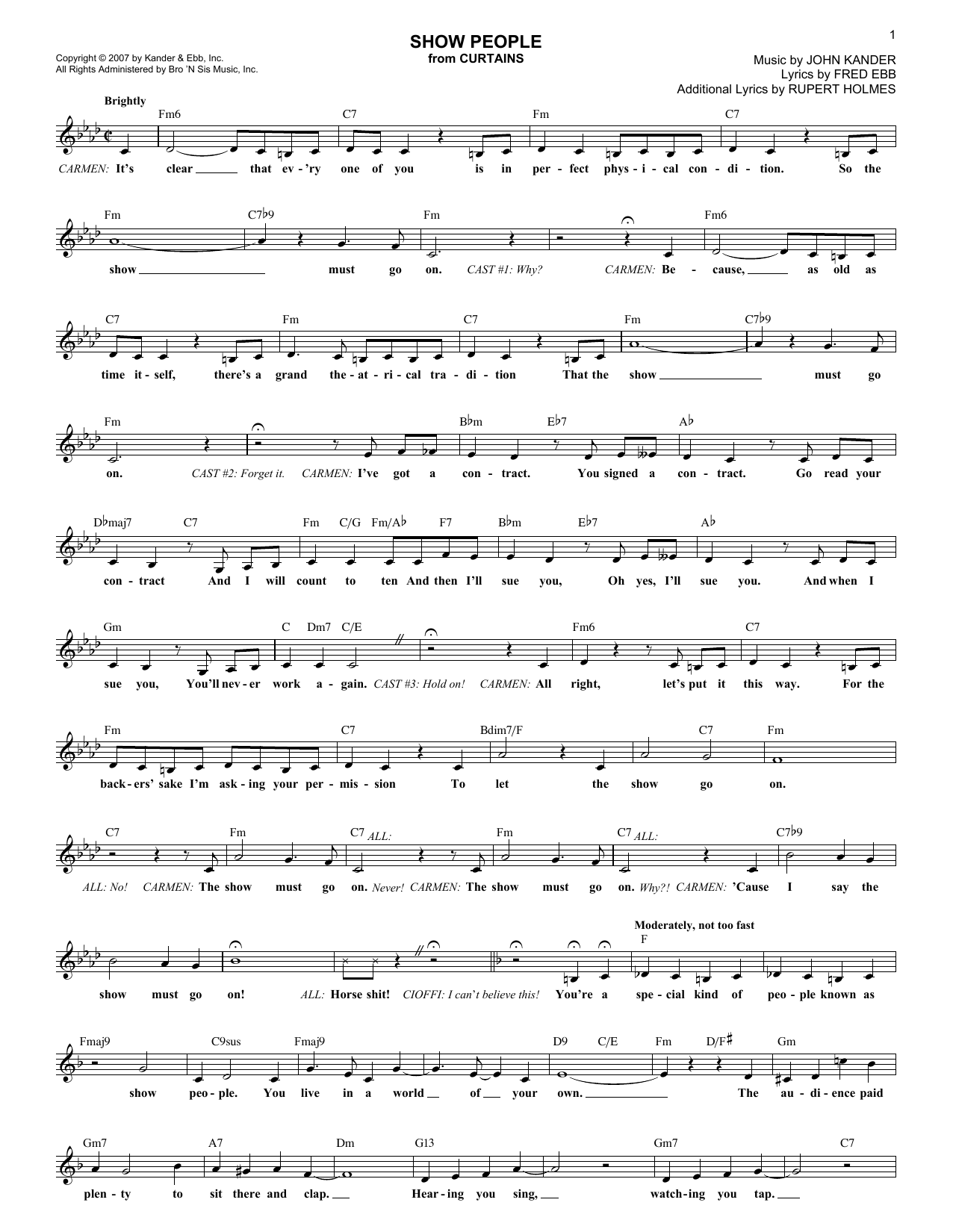 Kander & Ebb Show People Sheet Music Notes & Chords for Melody Line, Lyrics & Chords - Download or Print PDF