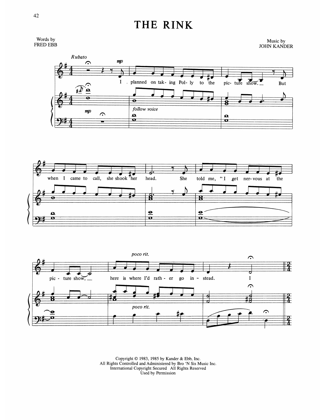 Kander & Ebb The Rink (from The Rink) Sheet Music Notes & Chords for Piano, Vocal & Guitar Chords (Right-Hand Melody) - Download or Print PDF