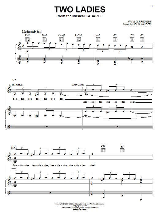 Kander & Ebb Two Ladies Sheet Music Notes & Chords for Melody Line, Lyrics & Chords - Download or Print PDF