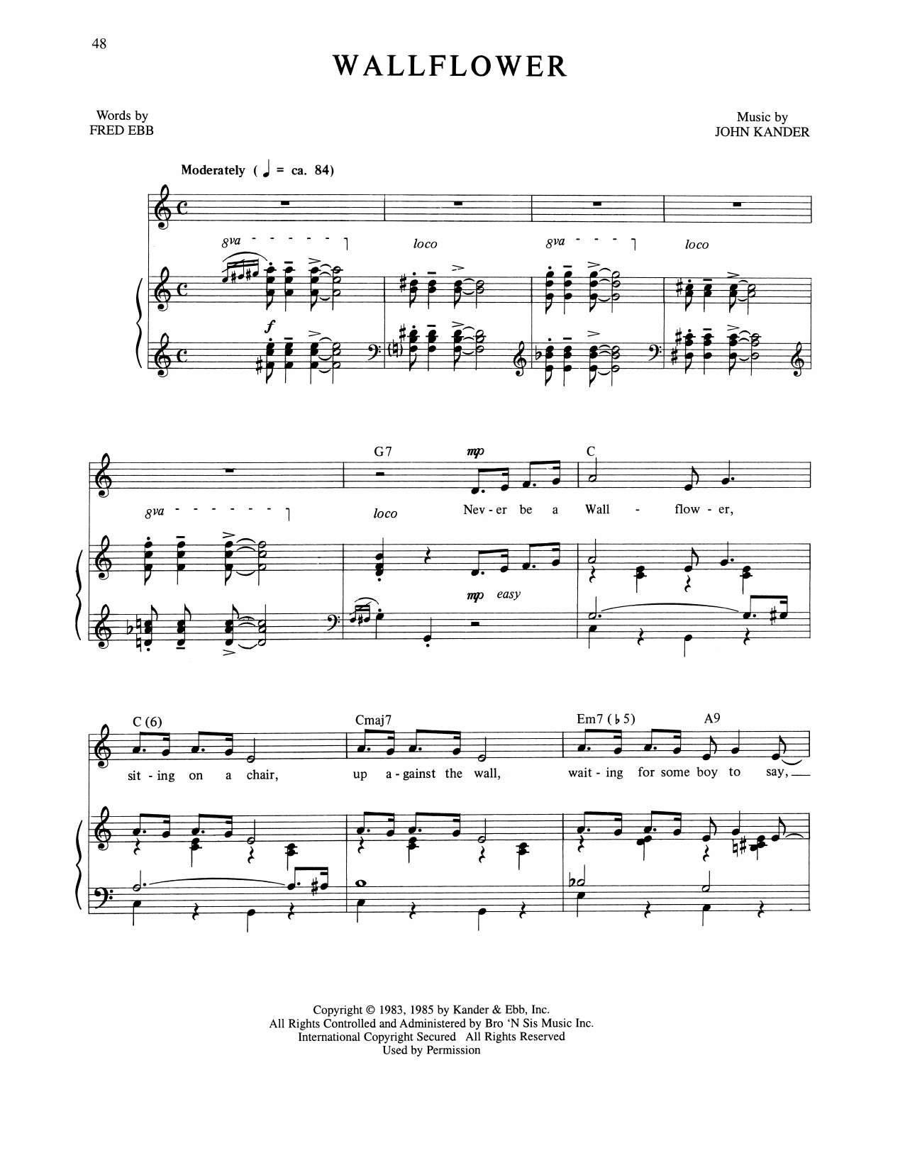 Kander & Ebb Wallflower (from The Rink) Sheet Music Notes & Chords for Piano, Vocal & Guitar Chords (Right-Hand Melody) - Download or Print PDF