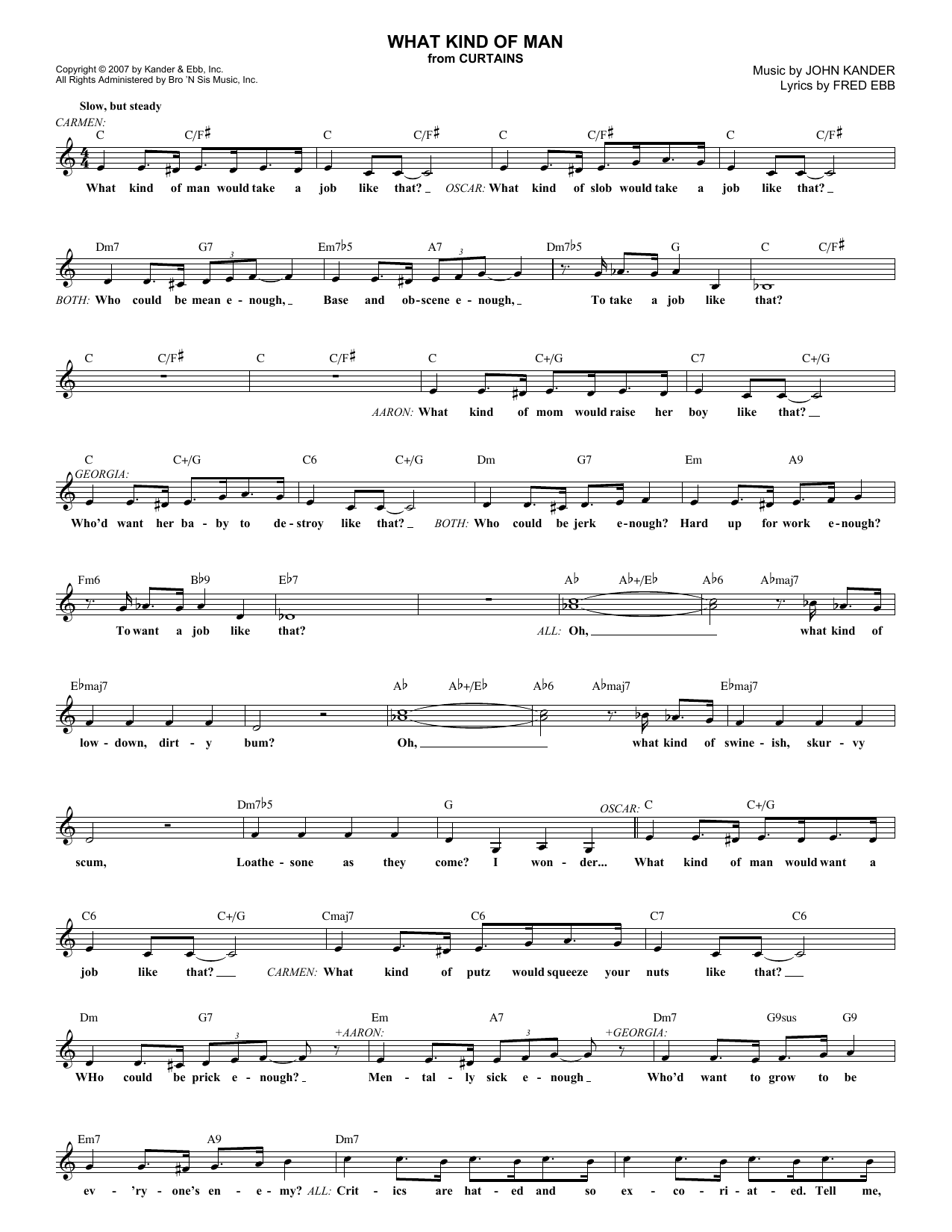 Kander & Ebb What Kind Of Man Sheet Music Notes & Chords for Melody Line, Lyrics & Chords - Download or Print PDF