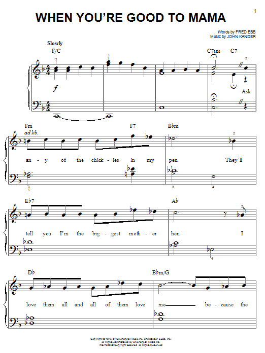 Kander & Ebb When You're Good To Mama Sheet Music Notes & Chords for Piano, Vocal & Guitar (Right-Hand Melody) - Download or Print PDF