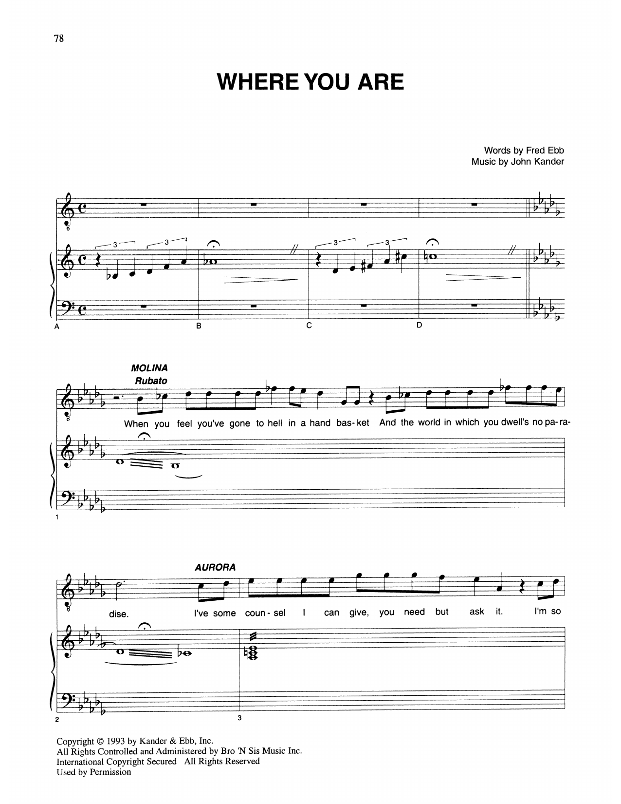 Kander & Ebb Where You Are (from Kiss Of The Spider Woman) Sheet Music Notes & Chords for Piano & Vocal - Download or Print PDF