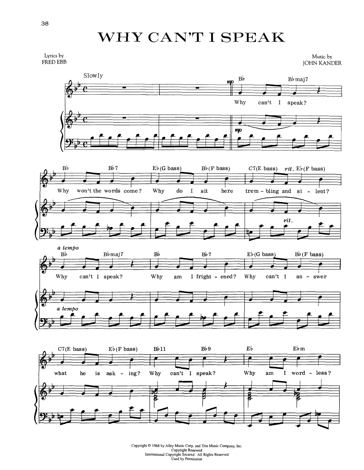 Kander & Ebb Why Can't I Speak (from Zorba) Sheet Music Notes & Chords for Piano & Vocal - Download or Print PDF
