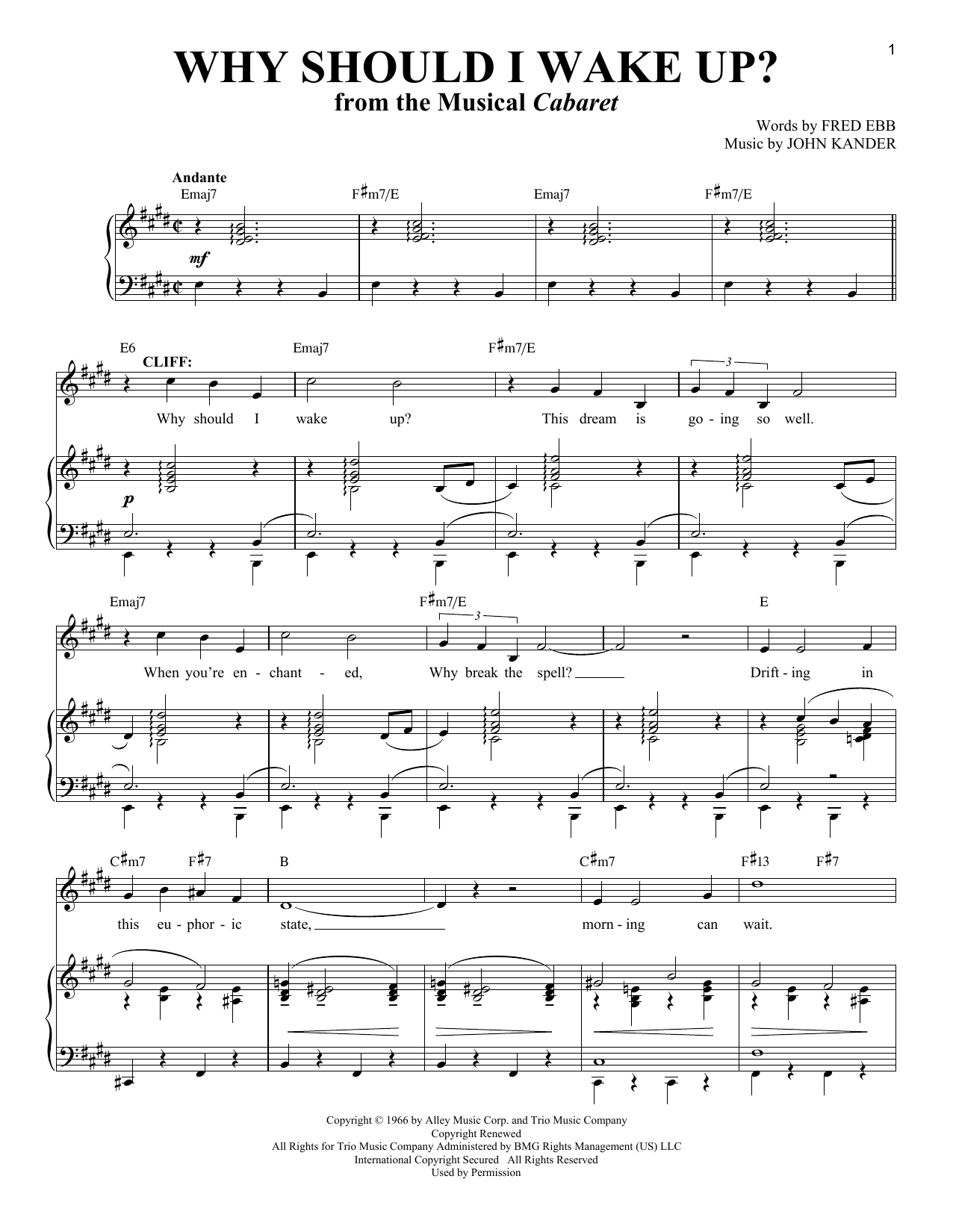 Kander & Ebb Why Should I Wake Up? (from Cabaret) Sheet Music Notes & Chords for Piano & Vocal - Download or Print PDF