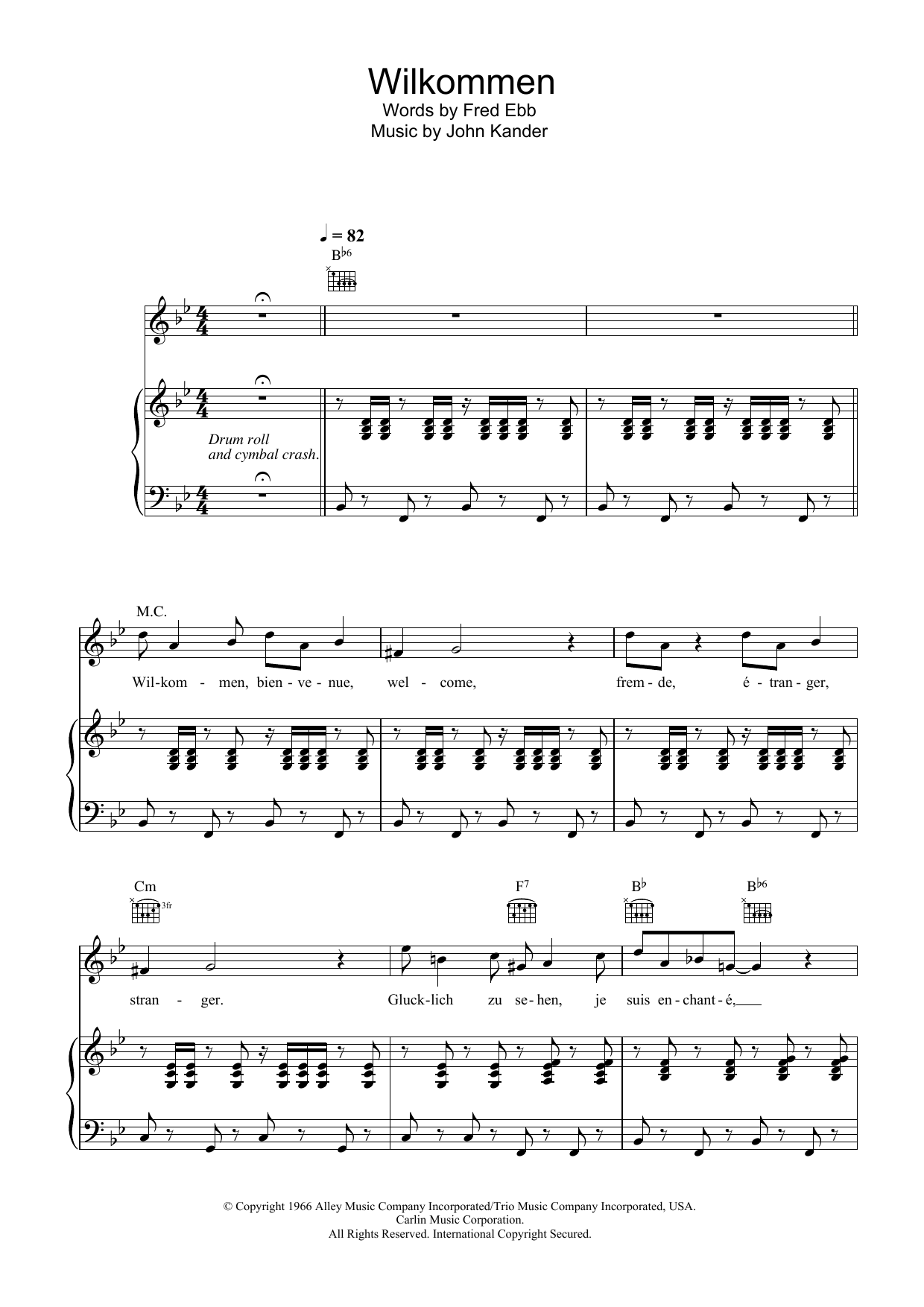 Kander & Ebb Willkommen (from Cabaret) Sheet Music Notes & Chords for Alto Saxophone - Download or Print PDF