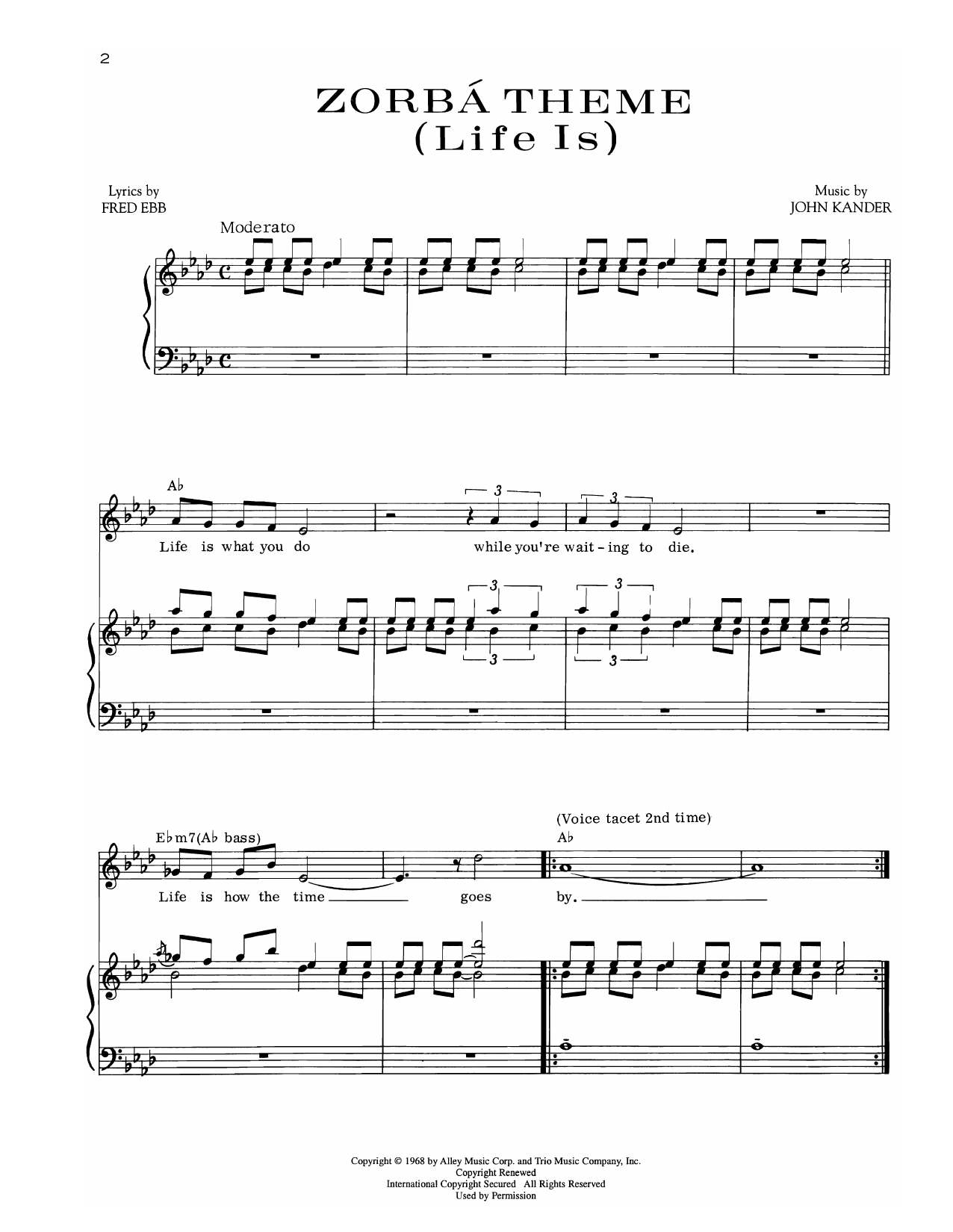 Kander & Ebb Zorba Theme (Life Is) (from Zorba) Sheet Music Notes & Chords for Piano & Vocal - Download or Print PDF