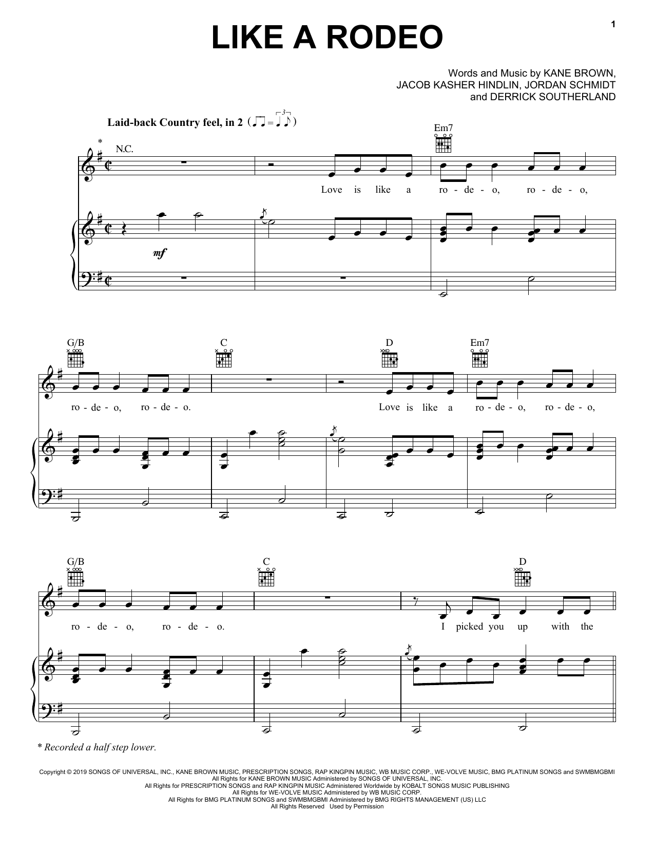 Kane Brown Like A Rodeo sheet music notes and chords. Download Printable PDF.