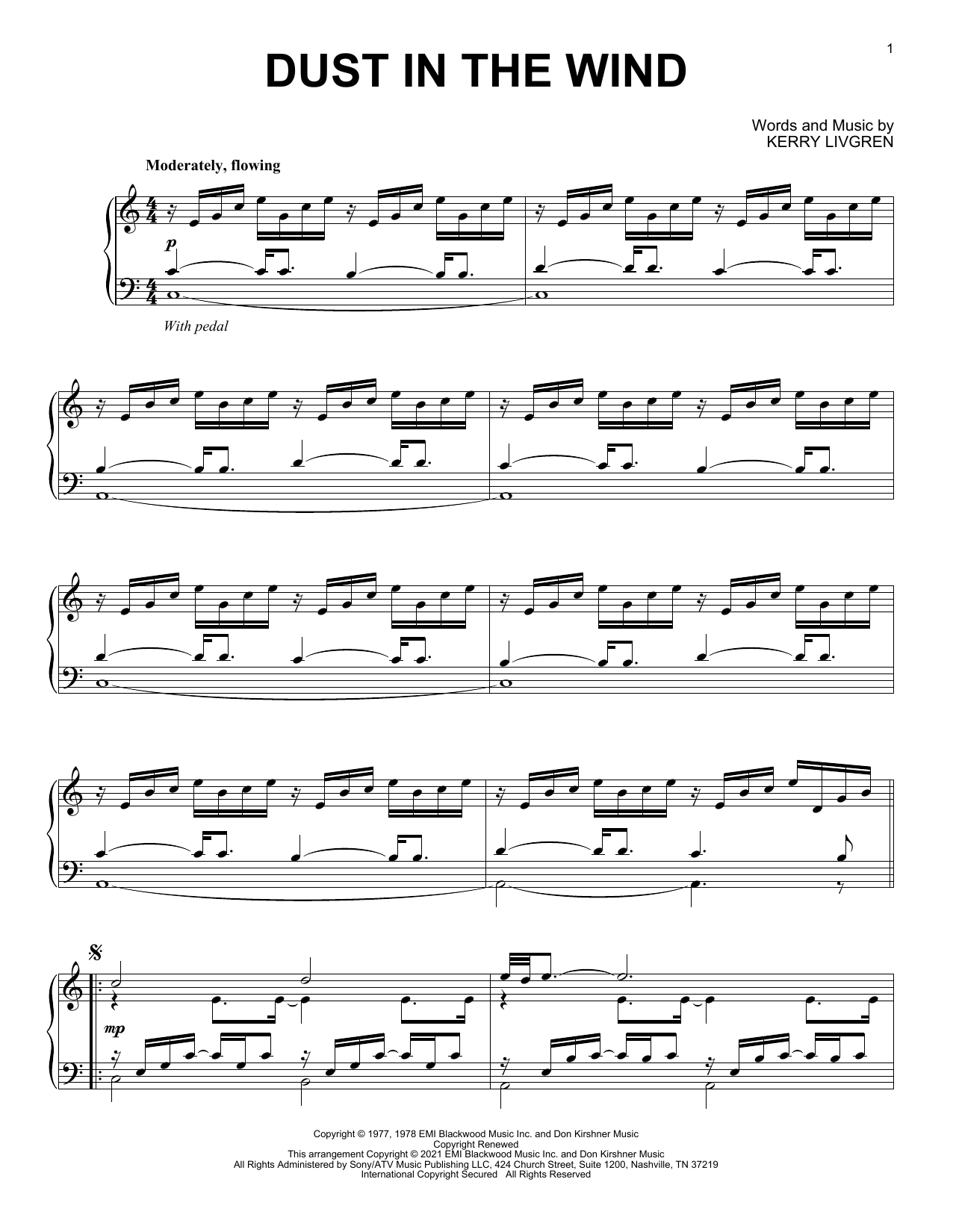 Kansas Dust In The Wind [Classical version] Sheet Music Notes & Chords for Piano Solo - Download or Print PDF