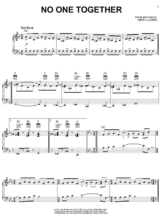 Kansas No One Together Sheet Music Notes & Chords for Piano, Vocal & Guitar (Right-Hand Melody) - Download or Print PDF