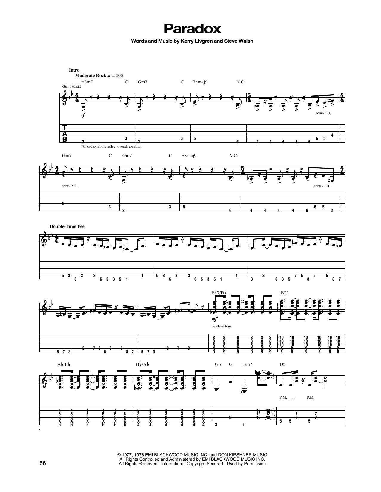 Kansas Paradox Sheet Music Notes & Chords for Guitar Tab - Download or Print PDF