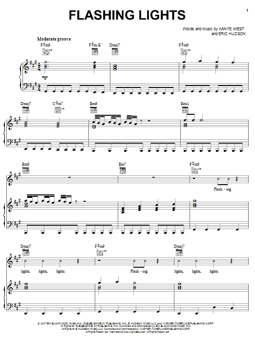 Kanye West Flashing Lights Sheet Music Notes & Chords for Piano, Vocal & Guitar (Right-Hand Melody) - Download or Print PDF