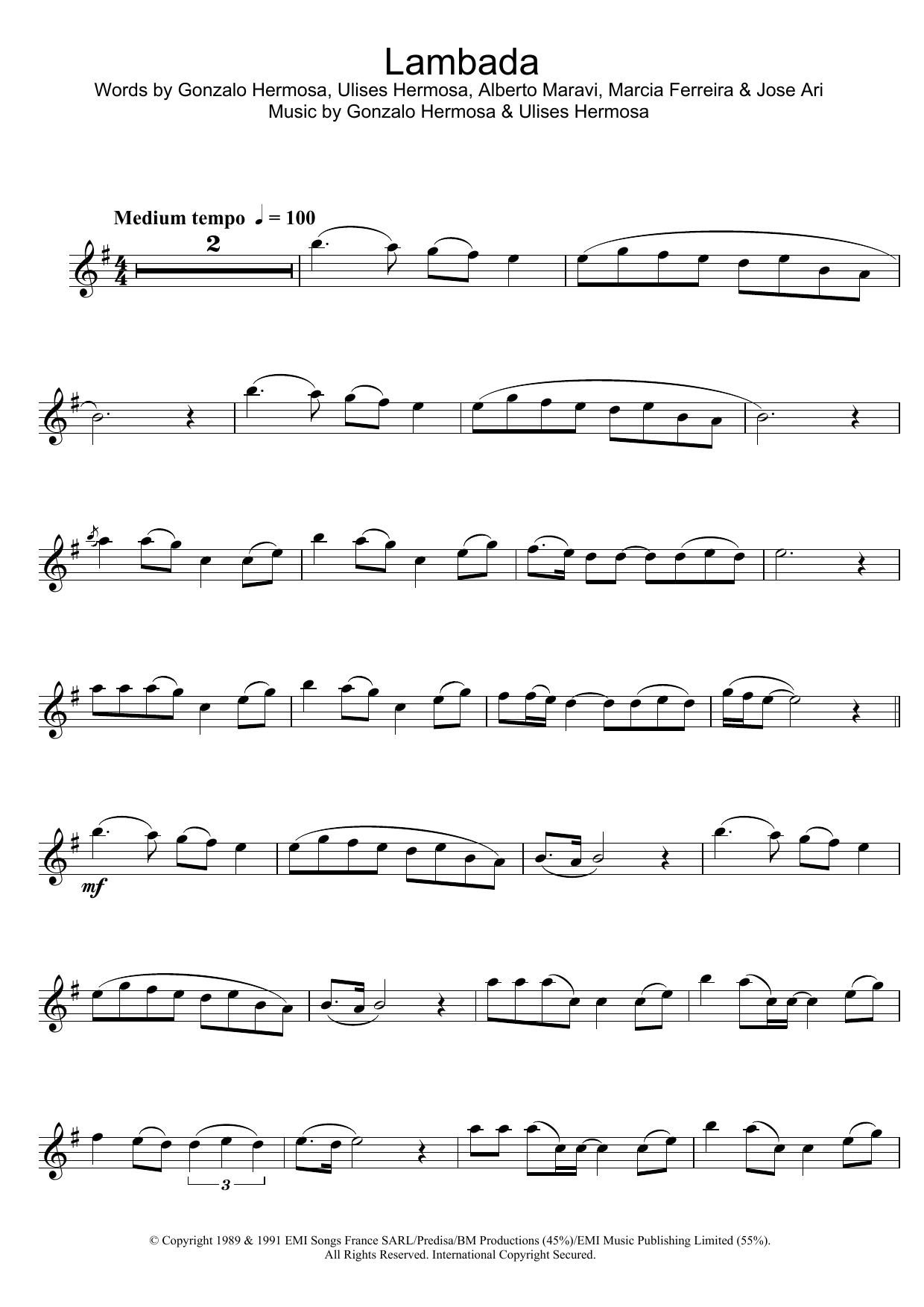 Kaoma Lambada Sheet Music Notes & Chords for Clarinet - Download or Print PDF