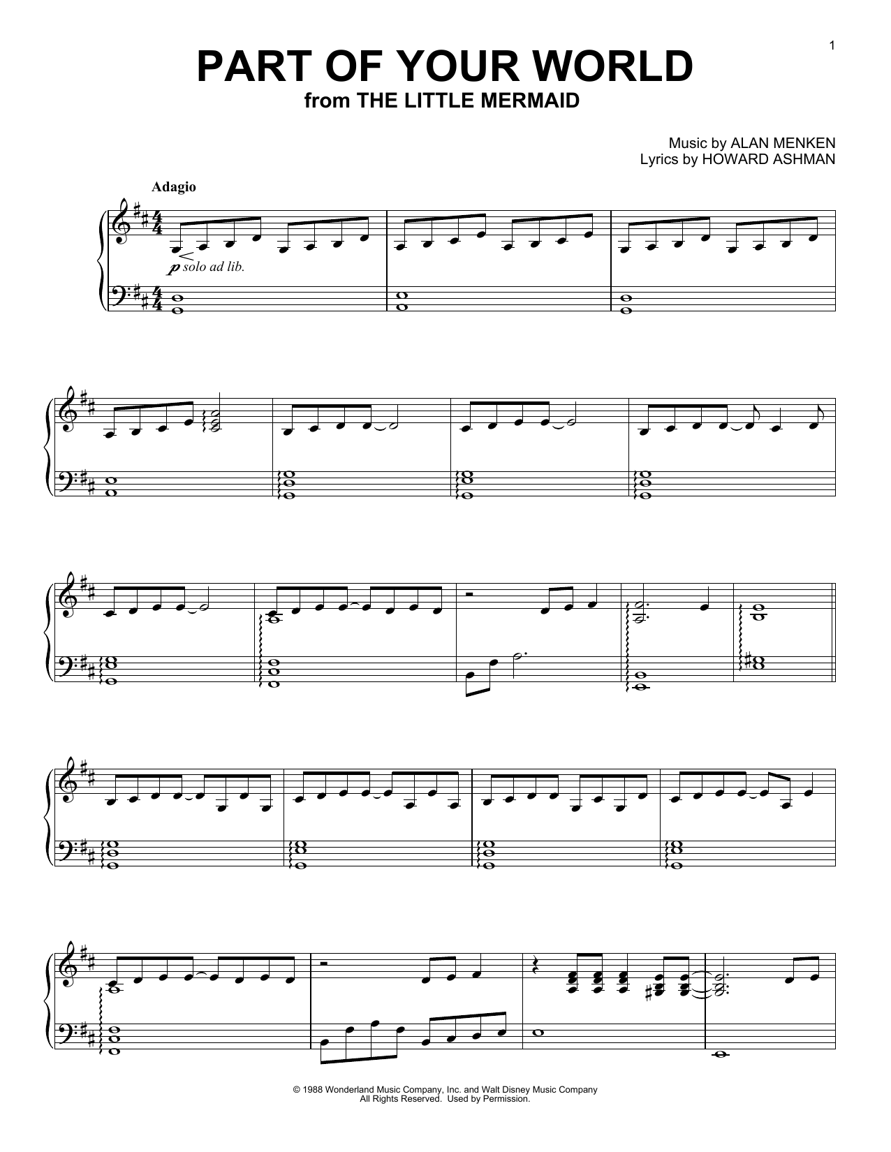 Kaori Muraji Part Of Your World (from The Little Mermaid) [Classical version] Sheet Music Notes & Chords for Piano Solo - Download or Print PDF