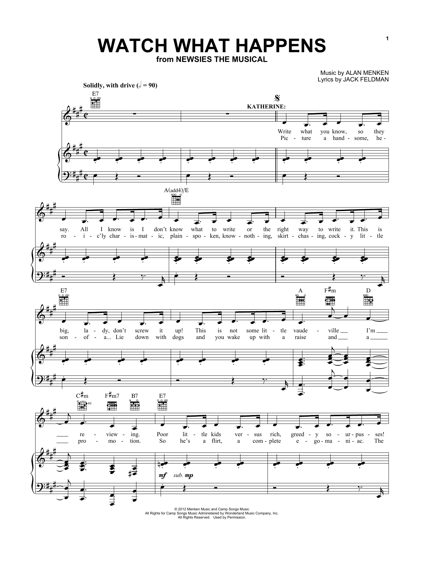 Kara Lindsay Watch What Happens (from Newsies: The Musical) Sheet Music Notes & Chords for Vocal Pro + Piano/Guitar - Download or Print PDF