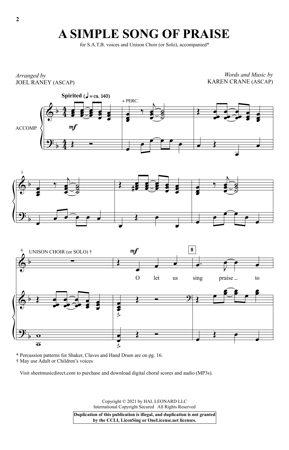 Karen Crane A Simple Song Of Praise (arr. Joel Raney) Sheet Music Notes & Chords for SATB Choir - Download or Print PDF