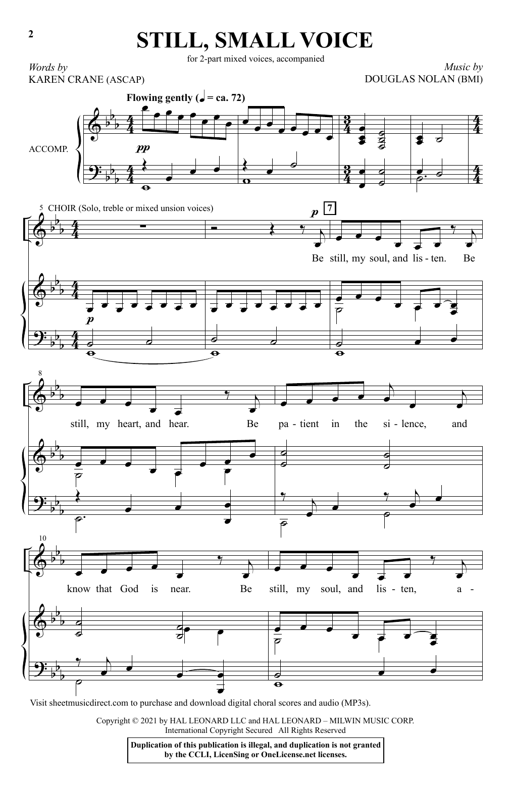 Karen Crane and Douglas Nolan Still, Small Voice Sheet Music Notes & Chords for 2-Part Choir - Download or Print PDF