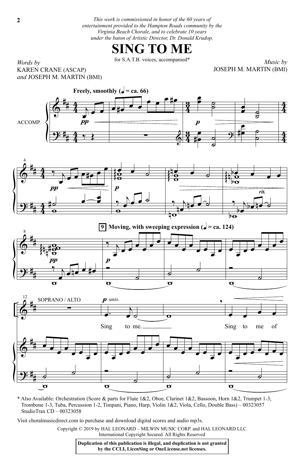 Karen Crane and Joseph M. Martin Sing To Me Sheet Music Notes & Chords for SATB Choir - Download or Print PDF