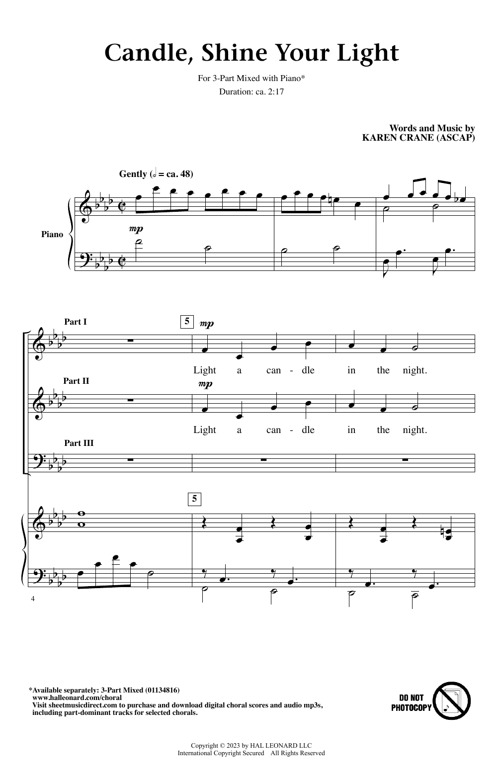 Karen Crane Candle, Shine Your Light Sheet Music Notes & Chords for 3-Part Mixed Choir - Download or Print PDF