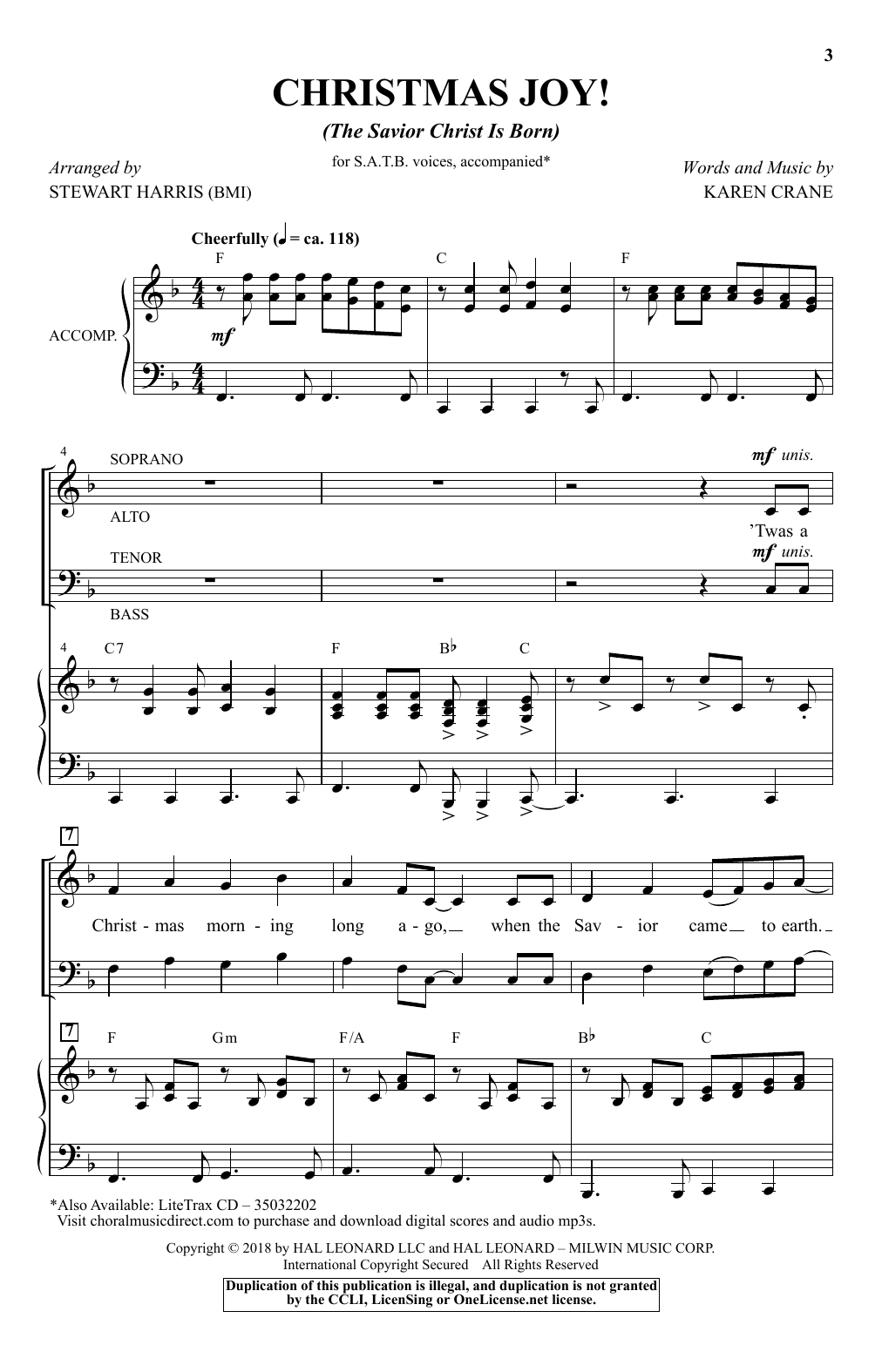 Karen Crane Christmas Joy! (The Savior Christ Is Born) (arr. Stewart Harris) Sheet Music Notes & Chords for SATB Choir - Download or Print PDF
