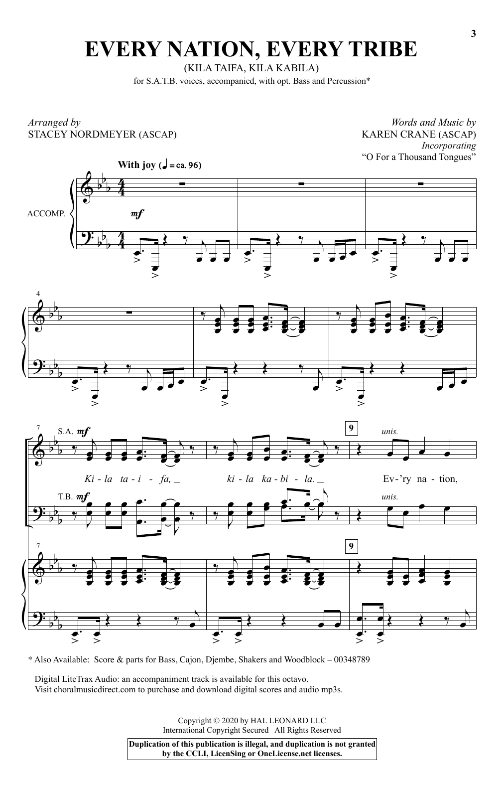 Karen Crane Every Nation, Every Tribe (Ki La Taifa, Kila Kabila) (arr. Stacey Nordmeyer) Sheet Music Notes & Chords for SATB Choir - Download or Print PDF
