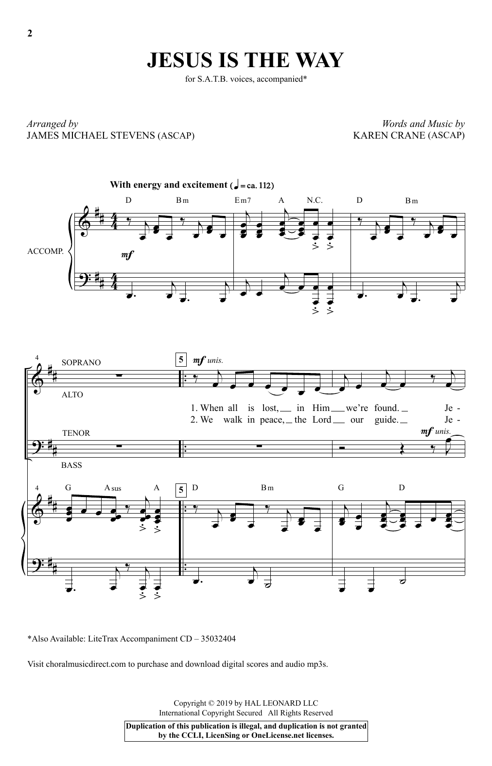 Karen Crane Jesus Is The Way (arr. James Michael Stevens) Sheet Music Notes & Chords for SATB Choir - Download or Print PDF