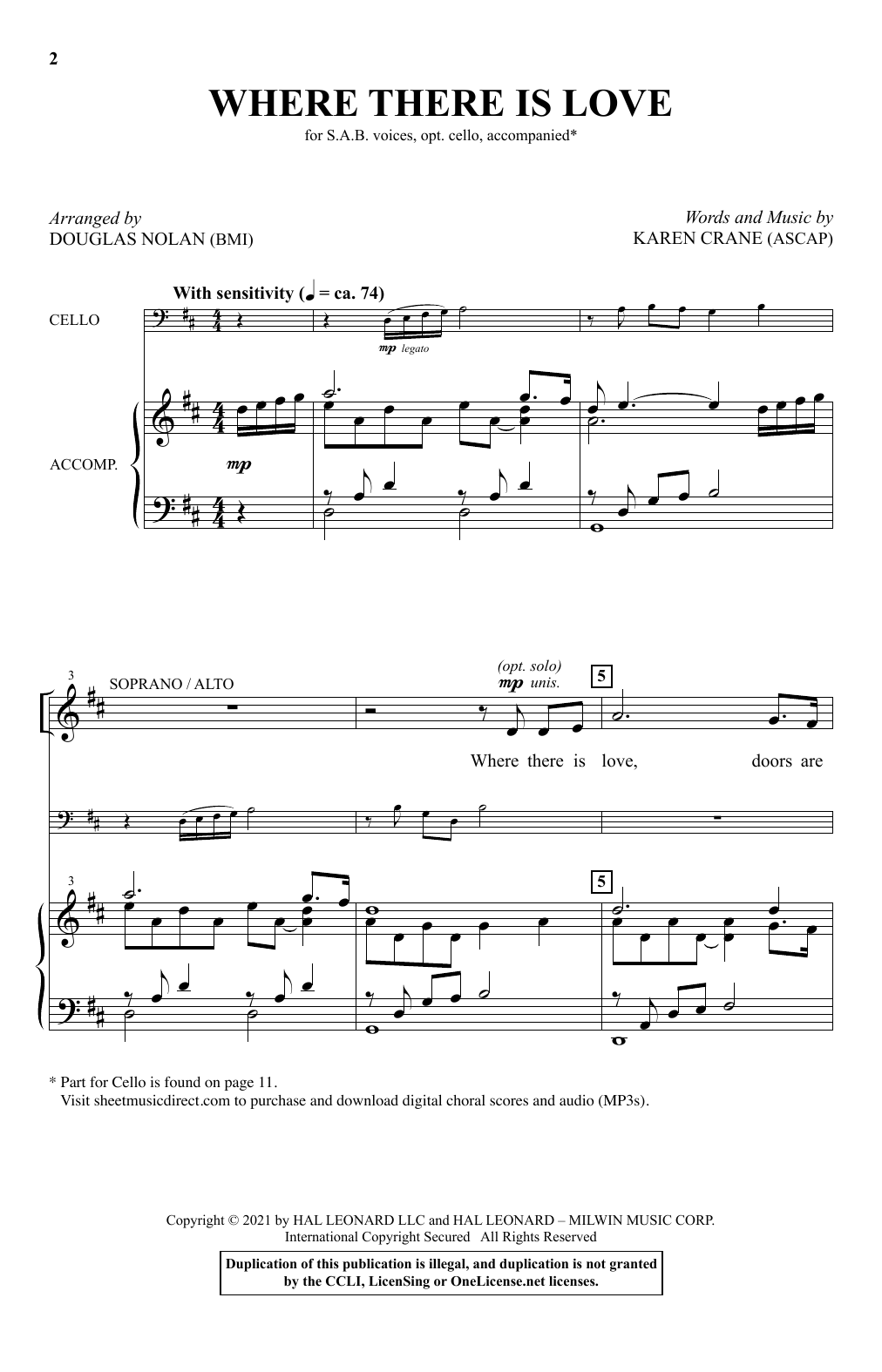 Karen Crane Where There Is Love (arr. Douglas Nolan) Sheet Music Notes & Chords for SAB Choir - Download or Print PDF