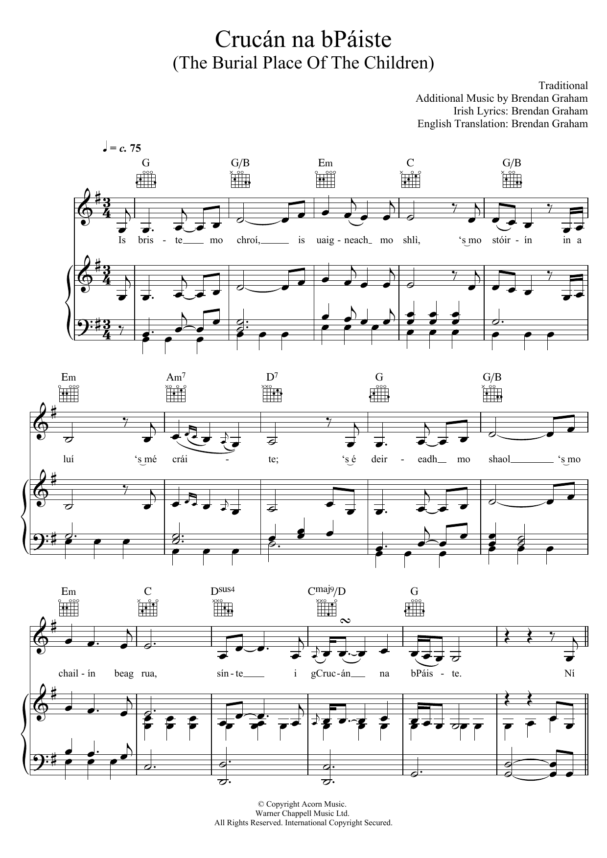 Karen Matheson Crucan Na Bpaiste Sheet Music Notes & Chords for Piano, Vocal & Guitar (Right-Hand Melody) - Download or Print PDF