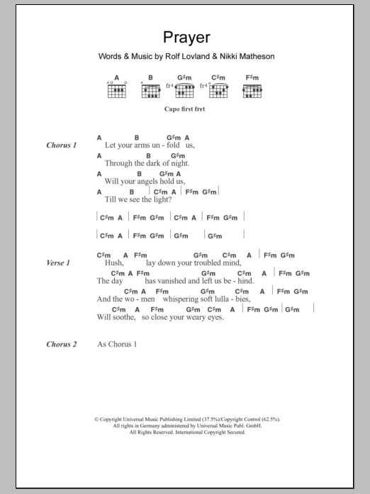 Karen Matheson Prayer Sheet Music Notes & Chords for Lyrics & Chords - Download or Print PDF