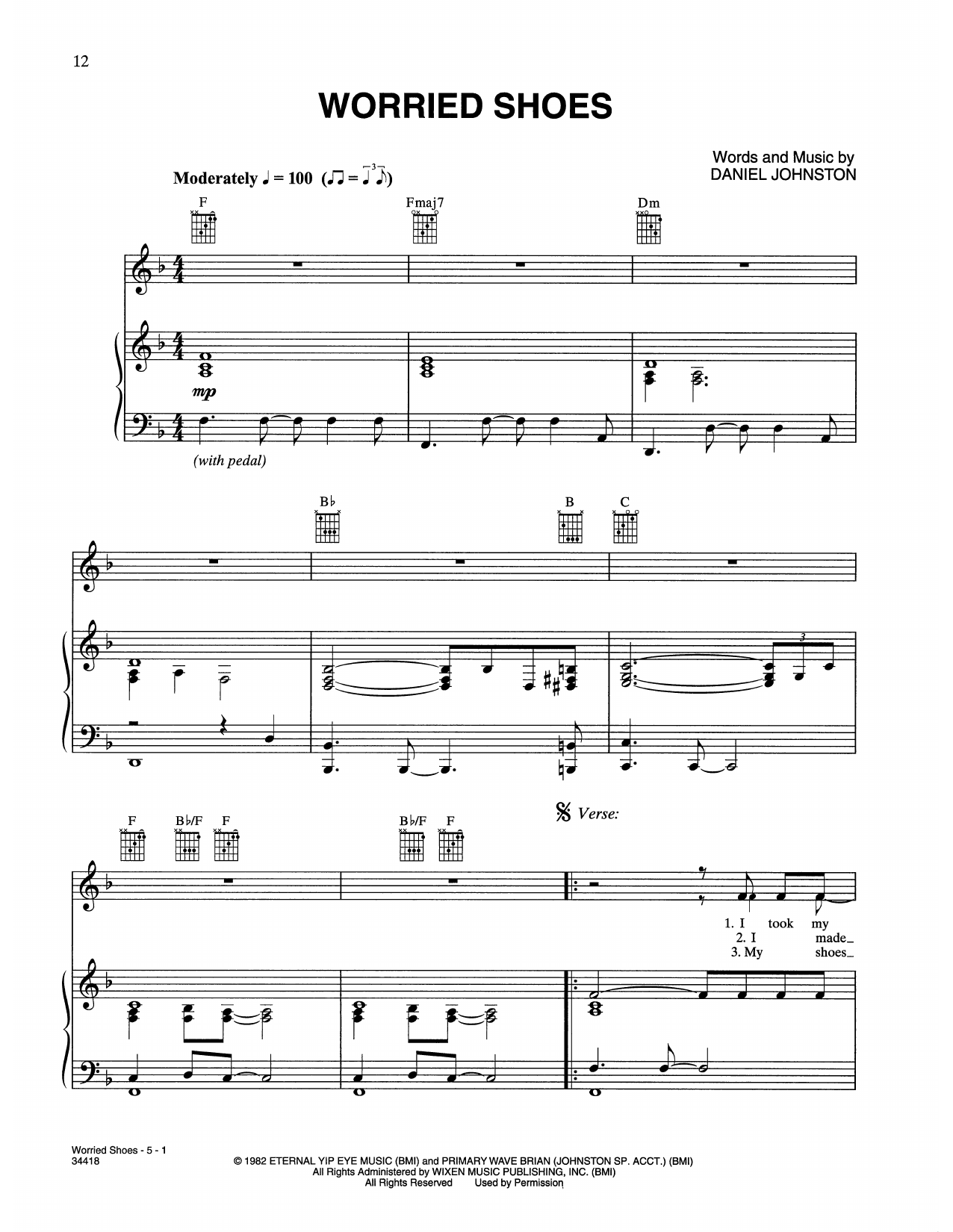 Karen O and The Kids Worried Shoes (from Where The Wild Things Are) Sheet Music Notes & Chords for Piano, Vocal & Guitar Chords (Right-Hand Melody) - Download or Print PDF