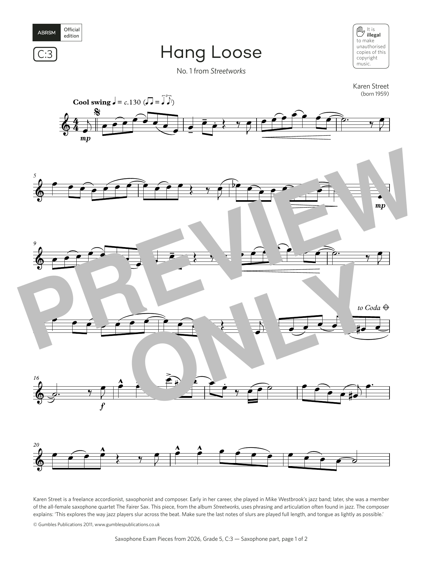 Karen Street Hang Loose (Grade 5, list C3, from the ABRSM Saxophone Syllabus from 2026) Sheet Music Notes & Chords for Alto Sax Solo - Download or Print PDF