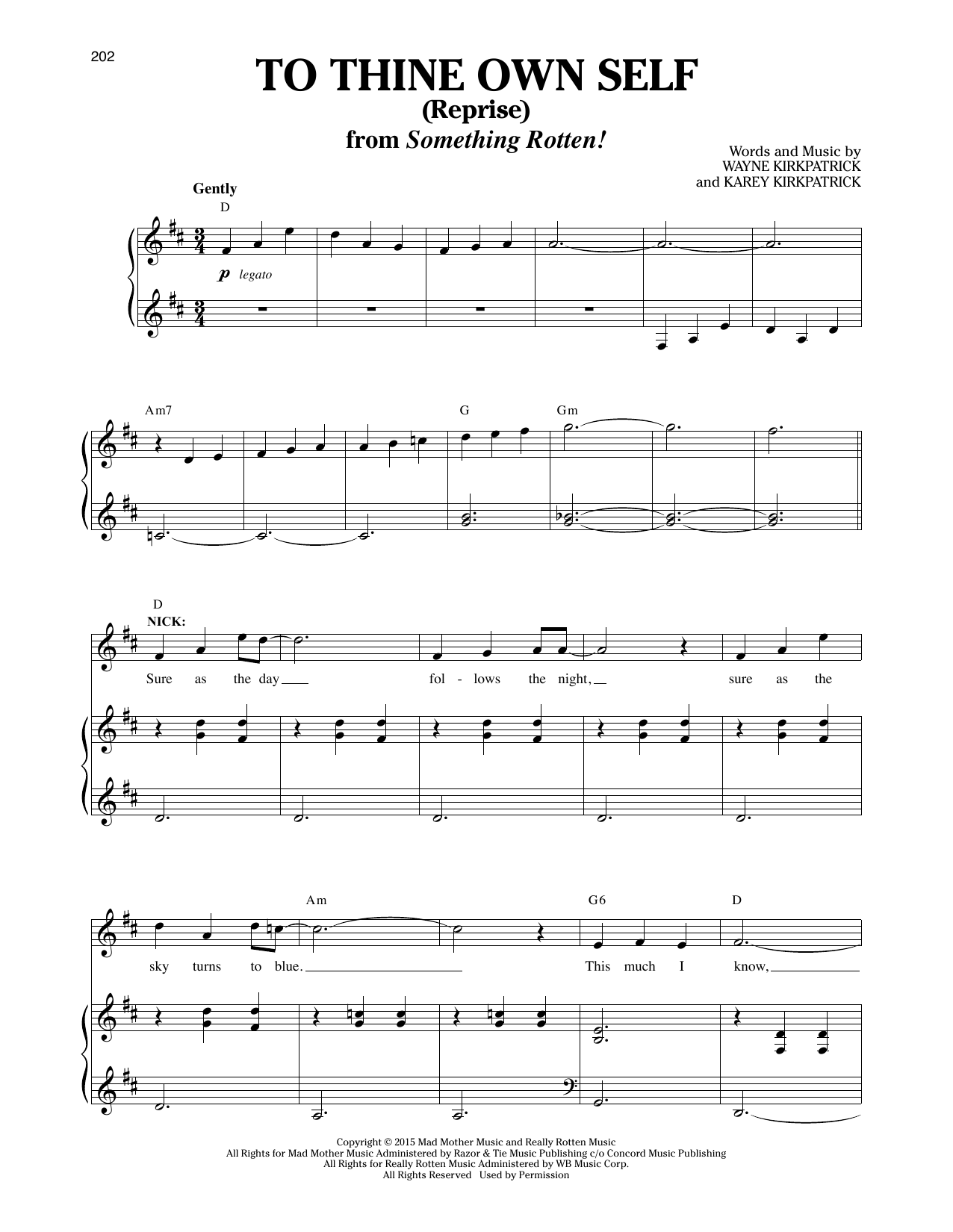Karey Kirkpatrick and Wayne Kirkpatrick To Thine Own Self (Reprise) (from Something Rotten!) Sheet Music Notes & Chords for Piano & Vocal - Download or Print PDF