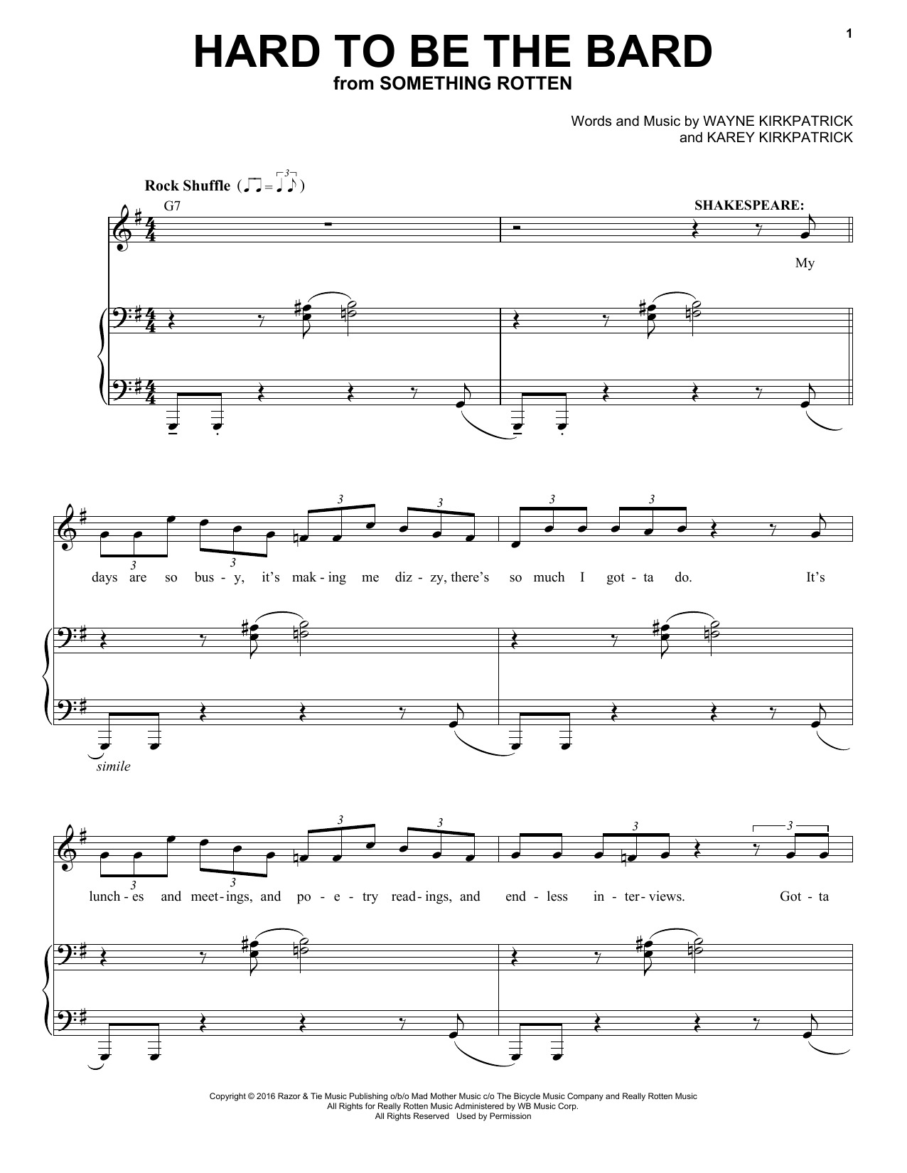 Karey Kirkpatrick Hard To Be The Bard Sheet Music Notes & Chords for Melody Line, Lyrics & Chords - Download or Print PDF