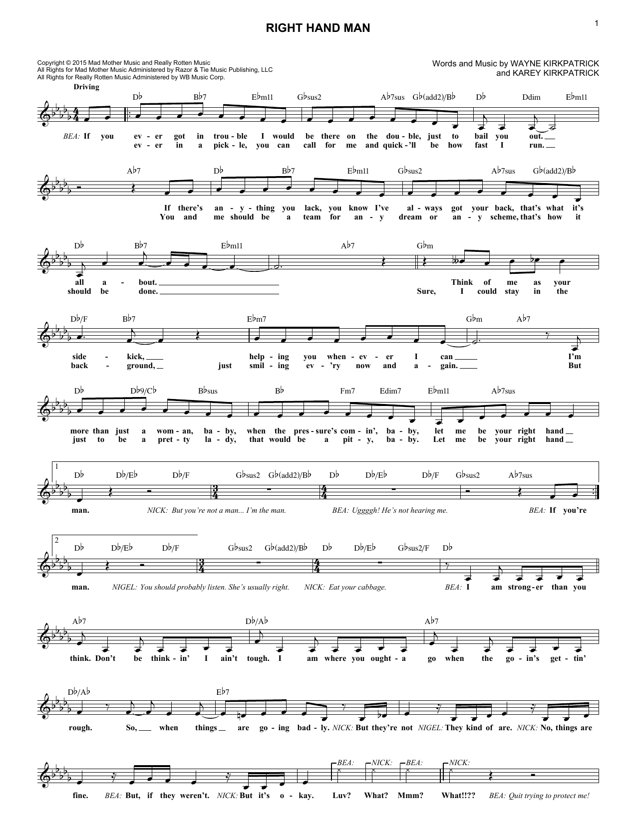Karey Kirkpatrick Right Hand Man Sheet Music Notes & Chords for Melody Line, Lyrics & Chords - Download or Print PDF