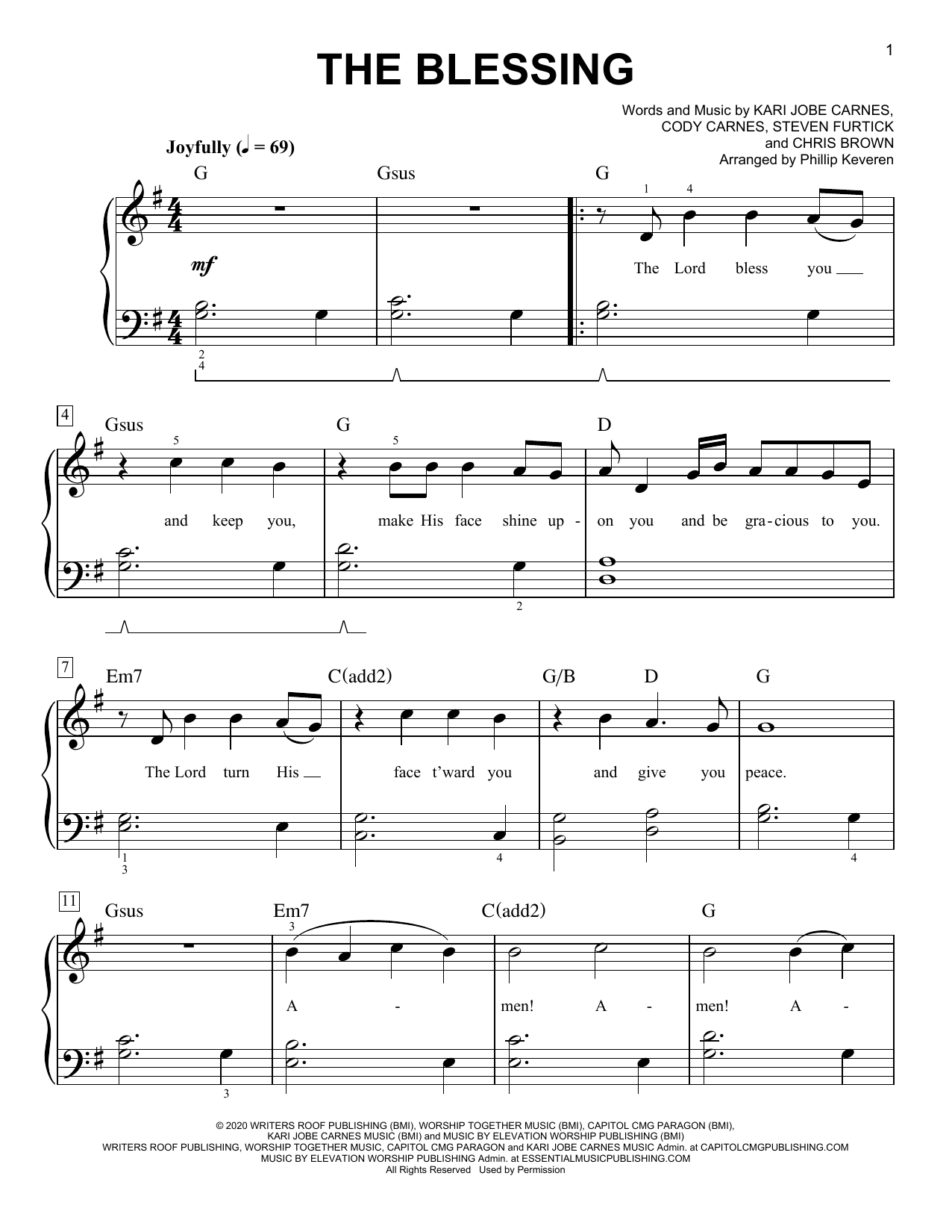 Kari Jobe & Cody Carnes The Blessing (arr. Phillip Keveren) Sheet Music Notes & Chords for Easy Piano - Download or Print PDF