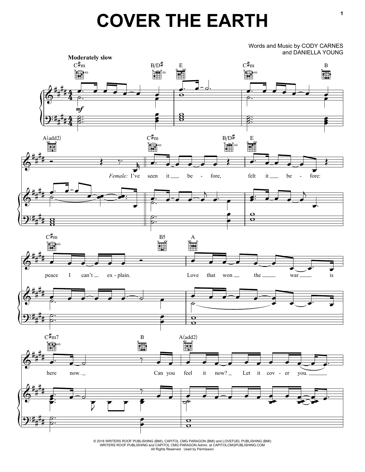 Kari Jobe, Cody Carnes & Elevation Worship Cover The Earth Sheet Music Notes & Chords for Piano, Vocal & Guitar (Right-Hand Melody) - Download or Print PDF