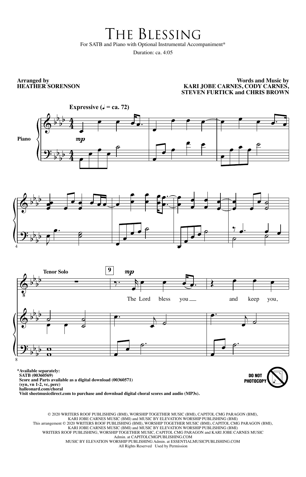 Kari Jobe, Cody Carnes & Elevation Worship The Blessing (arr. Heather Sorenson) Sheet Music Notes & Chords for SSAA Choir - Download or Print PDF