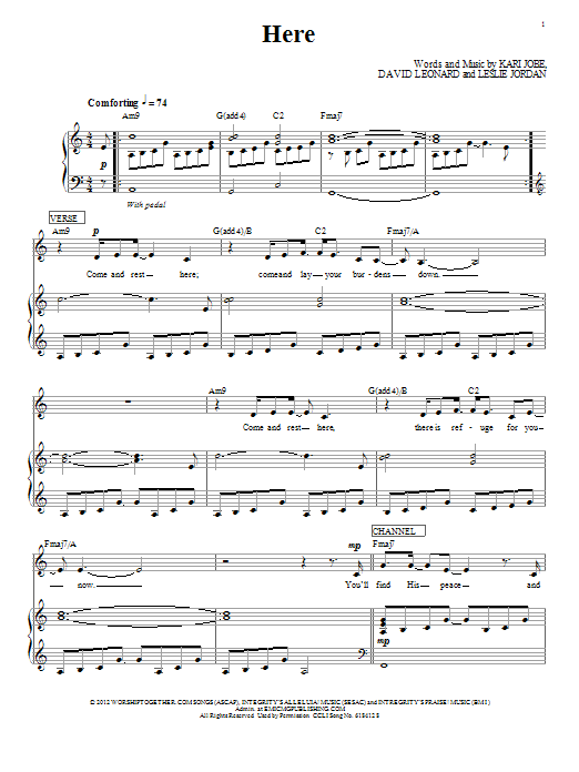 Kari Jobe Here Sheet Music Notes & Chords for Piano, Vocal & Guitar (Right-Hand Melody) - Download or Print PDF Kari Jobe Here Sheet Music Notes & Chords for Piano, Vocal & Guitar (Right-Hand Melody) - Download or Print PDF
