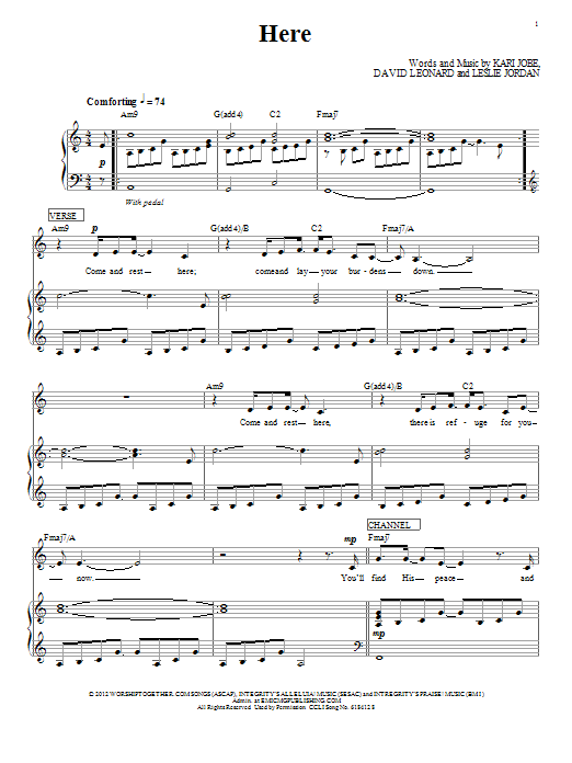 Kari Jobe Here Sheet Music Notes & Chords for Piano, Vocal & Guitar (Right-Hand Melody) - Download or Print PDF