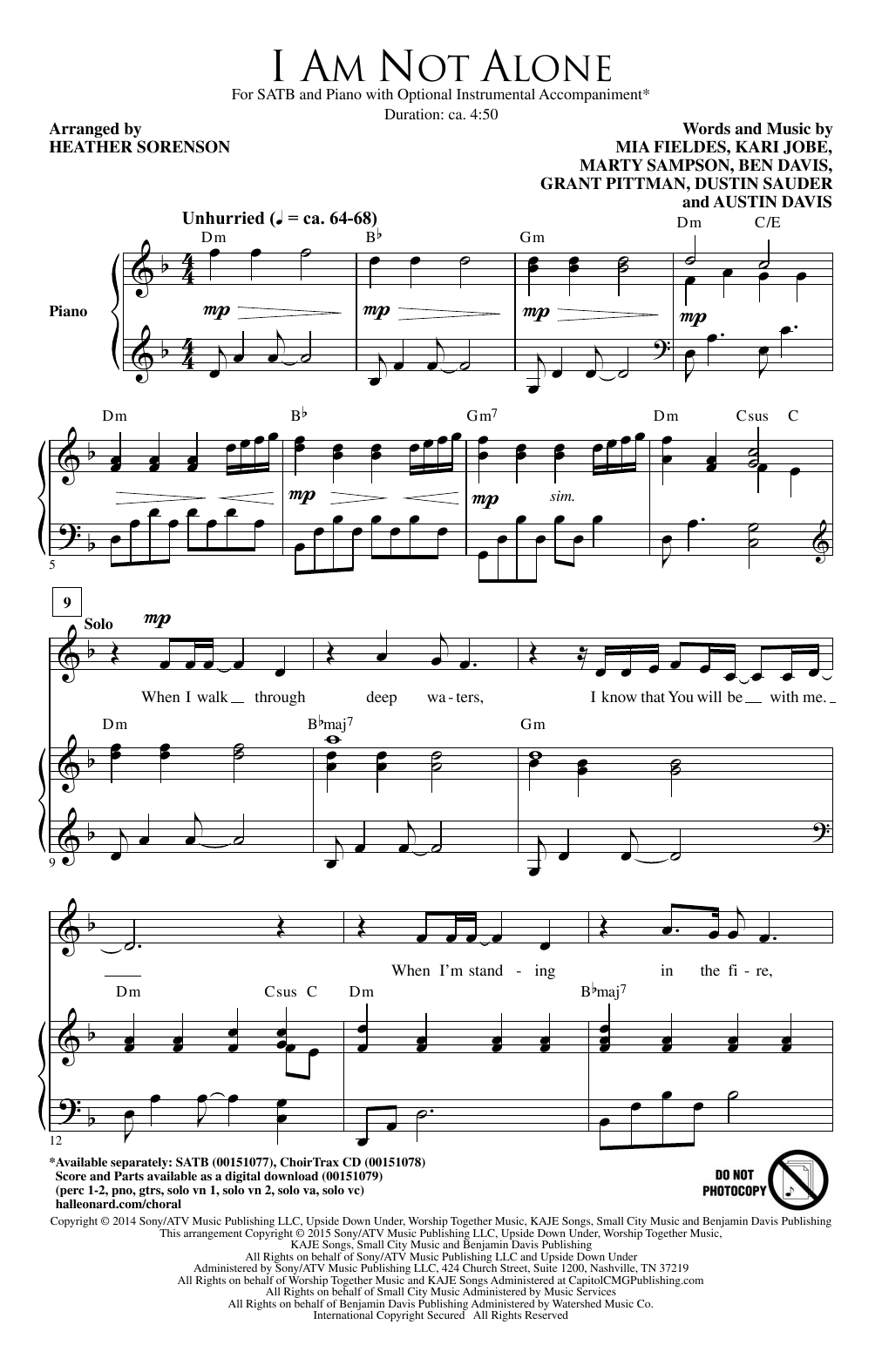 Heather Sorenson I Am Not Alone Sheet Music Notes & Chords for SATB - Download or Print PDF