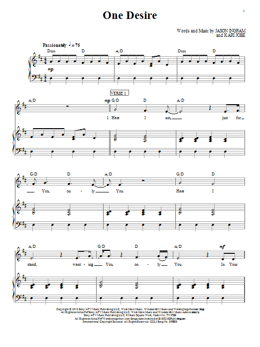 Kari Jobe One Desire Sheet Music Notes & Chords for Piano, Vocal & Guitar (Right-Hand Melody) - Download or Print PDF