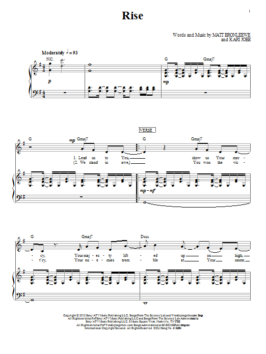 Kari Jobe Rise Sheet Music Notes & Chords for Piano, Vocal & Guitar (Right-Hand Melody) - Download or Print PDF