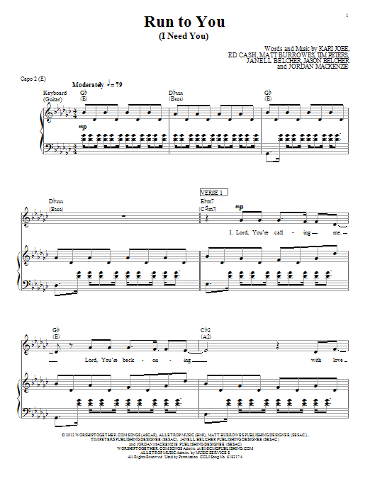 Kari Jobe Run To You (I Need You) Sheet Music Notes & Chords for Piano, Vocal & Guitar (Right-Hand Melody) - Download or Print PDF