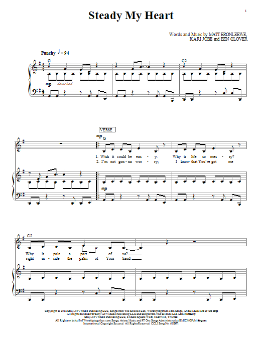 Kari Jobe Steady My Heart Sheet Music Notes & Chords for Piano, Vocal & Guitar (Right-Hand Melody) - Download or Print PDF