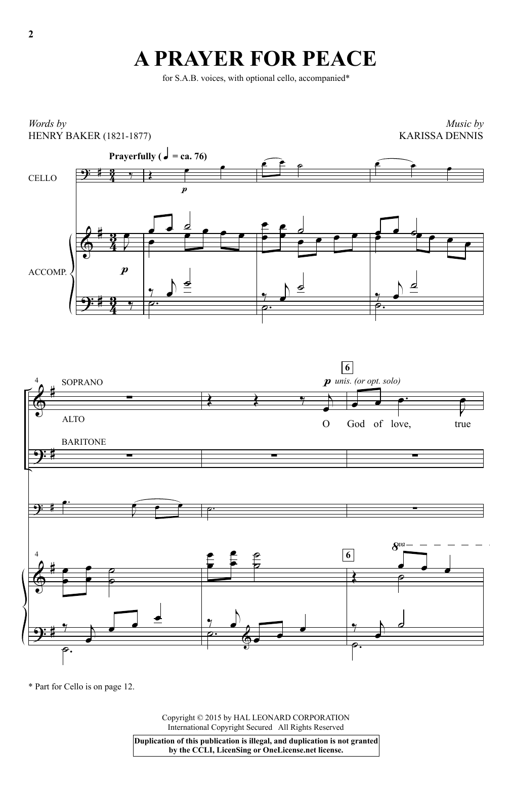 Karissa Dennis A Prayer For Peace Sheet Music Notes & Chords for Choral - Download or Print PDF